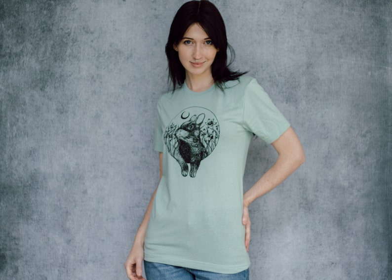 Rabbit and Moon Seafoam Unisex T-Shirt image 6