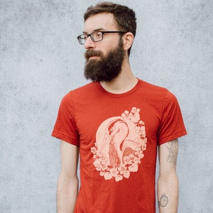 Nasturtium and Heron Brick Red Tri Blend Screen Printed Unisex Tee image 4