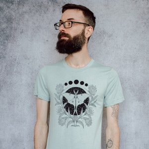 Luna Moth and Protea Flower Seafoam Unisex T-Shirt image 4