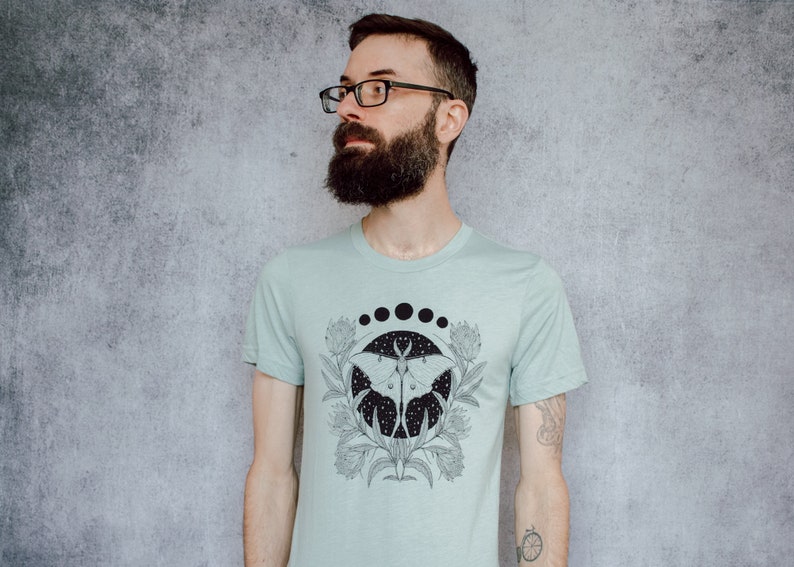 Luna Moth and Protea Flower Seafoam Unisex T-Shirt image 4