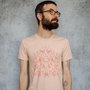 Mouse and Strawberry Peachy Pink Screen Printed Unisex Tee image 4