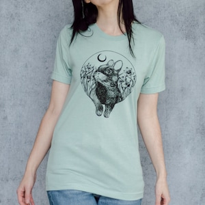 Rabbit and Moon Seafoam Unisex T-Shirt image 3