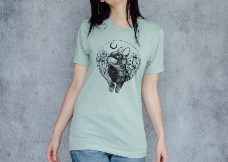 Rabbit and Moon Seafoam Unisex T-Shirt image 3