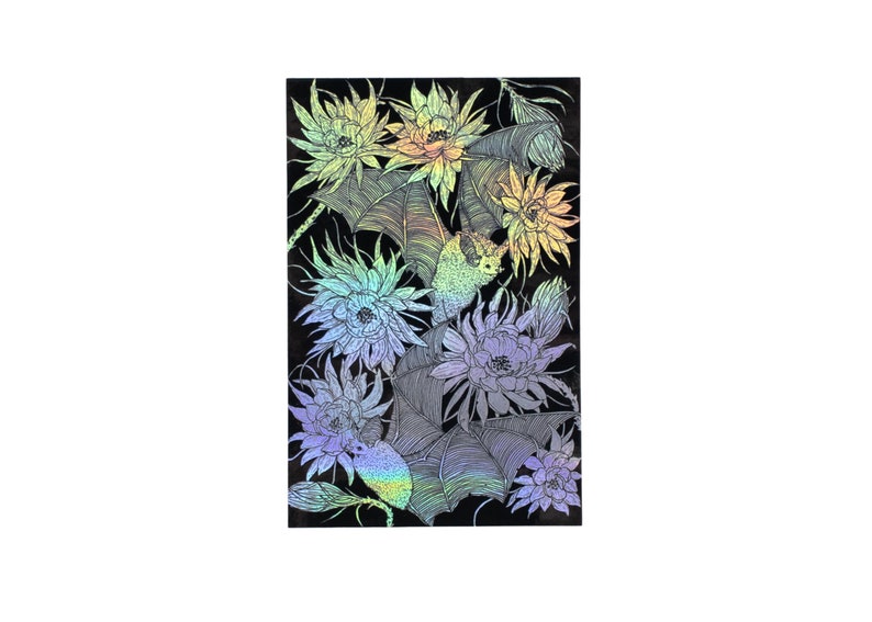 Bats and Night Blooming Cactus Holographic Foil Sticker image 7