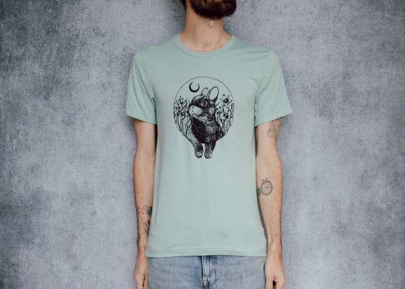 Rabbit and Moon Seafoam Unisex T-Shirt image 7