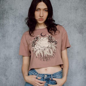 Toad and Toad Lily Oversized Dusky Pink Crop Tee Hand Screen Printed
