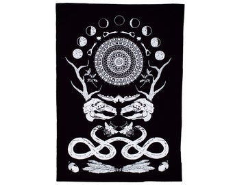 Parche trasero punk para coser con collage de calavera de conejo y astas, en negro