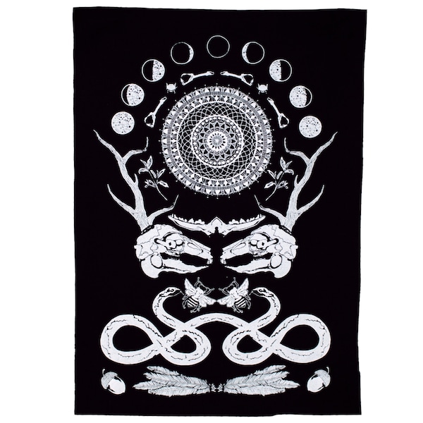 Rabbit Skull Antler Collage Sew On Punk Back Patch in Black
