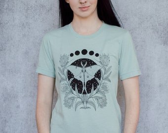 Luna Moth and Protea Flower Seafoam Unisex T-Shirt