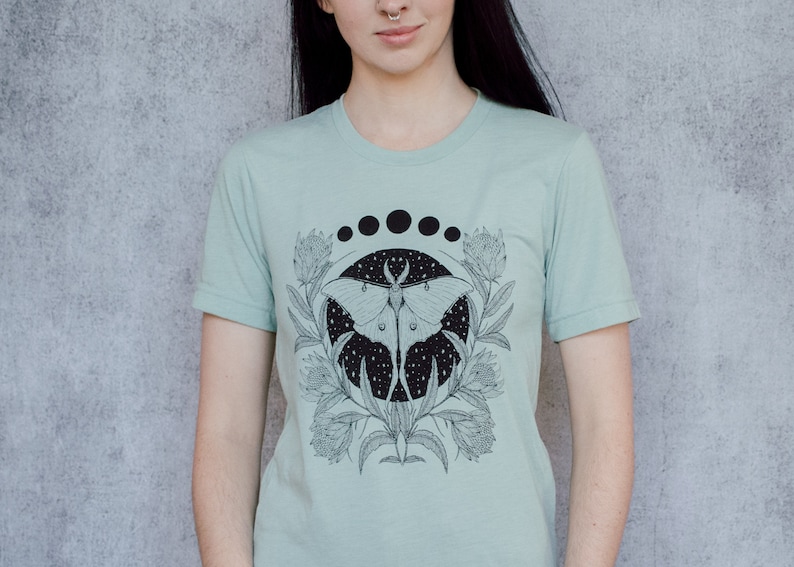 Luna Moth and Protea Flower Seafoam Unisex T-Shirt image 6