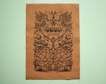 Sew On Canvas Patch Vegetable Garden Hand Printed Ochre