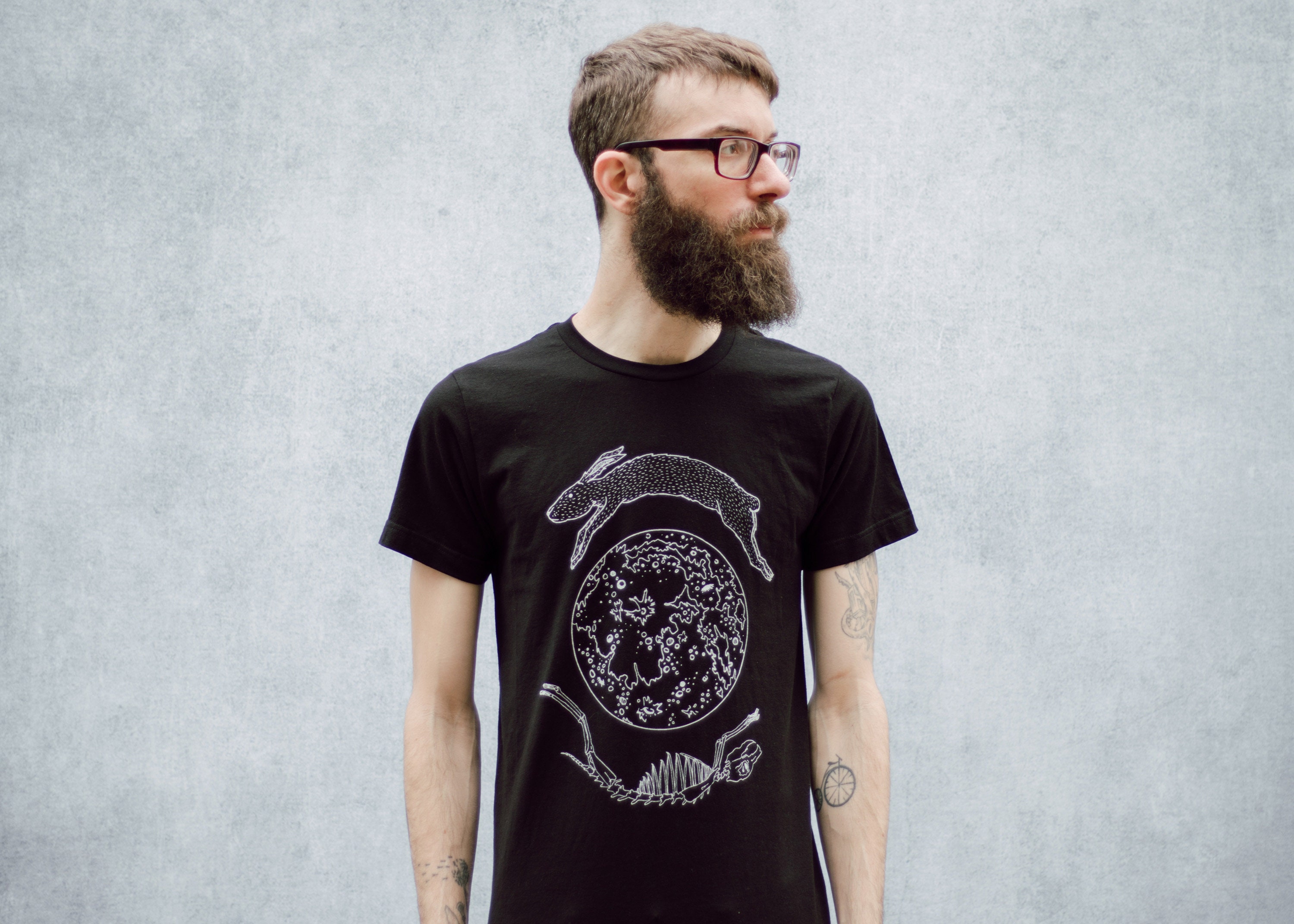 Lunar Hare Black Screen Print Punk Moon T-Shirt | Etsy