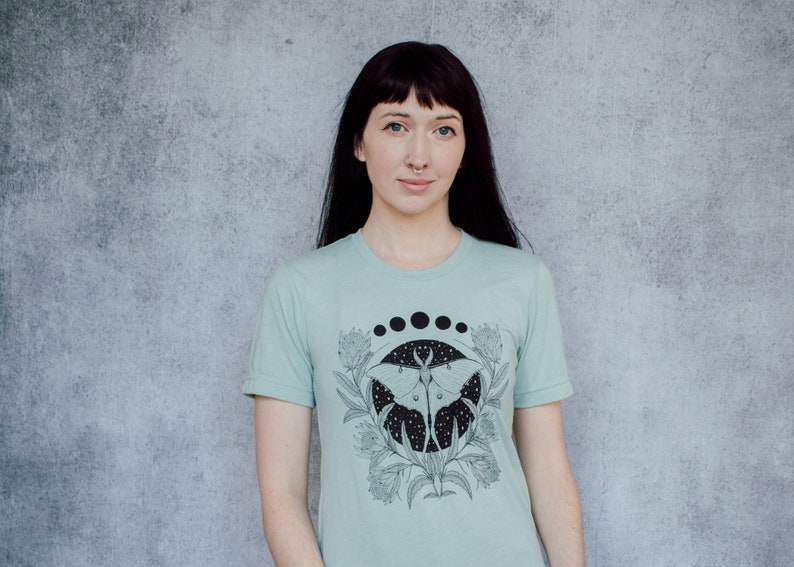 Luna Moth and Protea Flower Seafoam Unisex T-Shirt image 1