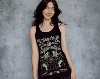 Mangrove Ecosystem Natural Illustration Hand Screen Printed Unisex Tank