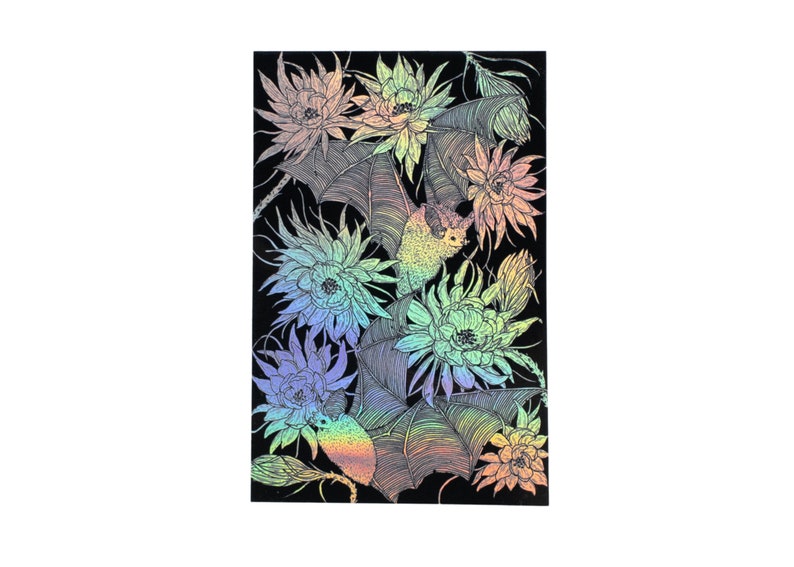 Bats and Night Blooming Cactus Holographic Foil Sticker image 8