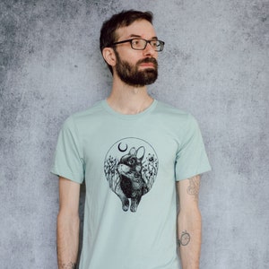 Rabbit and Moon Seafoam Unisex T-Shirt image 2
