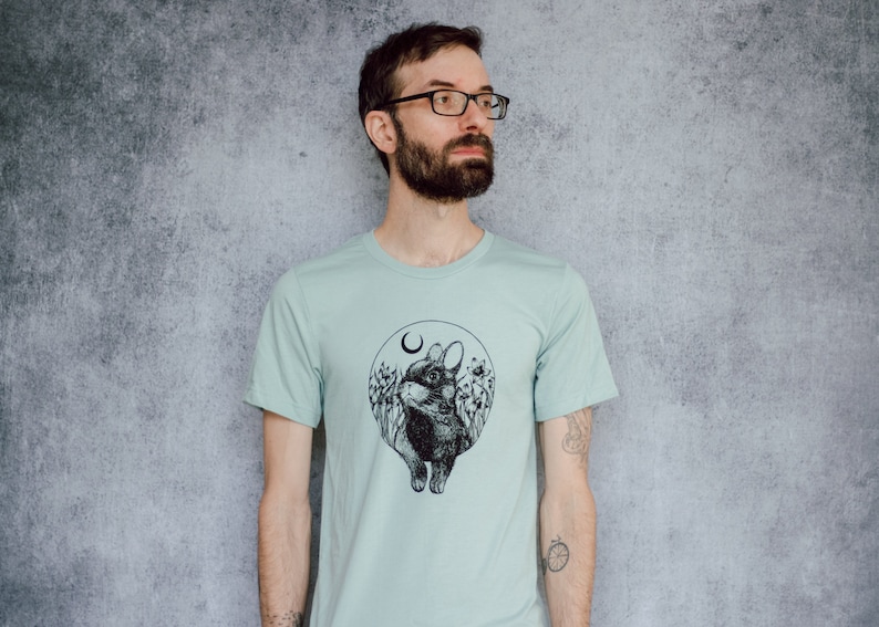 Rabbit and Moon Seafoam Unisex T-Shirt image 2