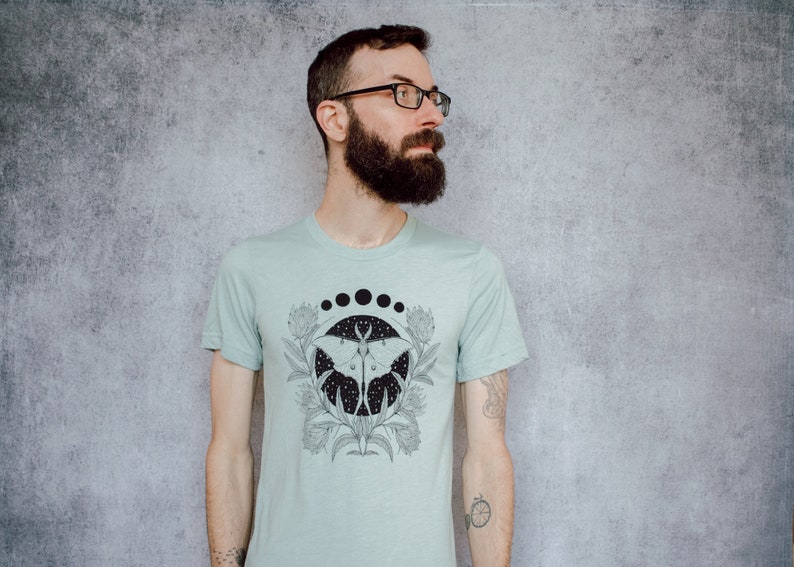 Luna Moth and Protea Flower Seafoam Unisex T-Shirt image 8