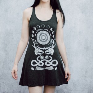 Rabbit Skull Antler Collage Racerback Punk Screen Print Moon Phase Mini Tank Dress image 6