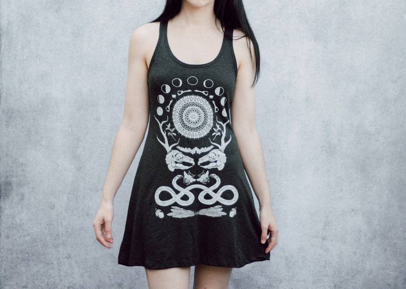 Rabbit Skull Antler Collage Racerback Punk Screen Print Moon Phase Mini Tank Dress image 6