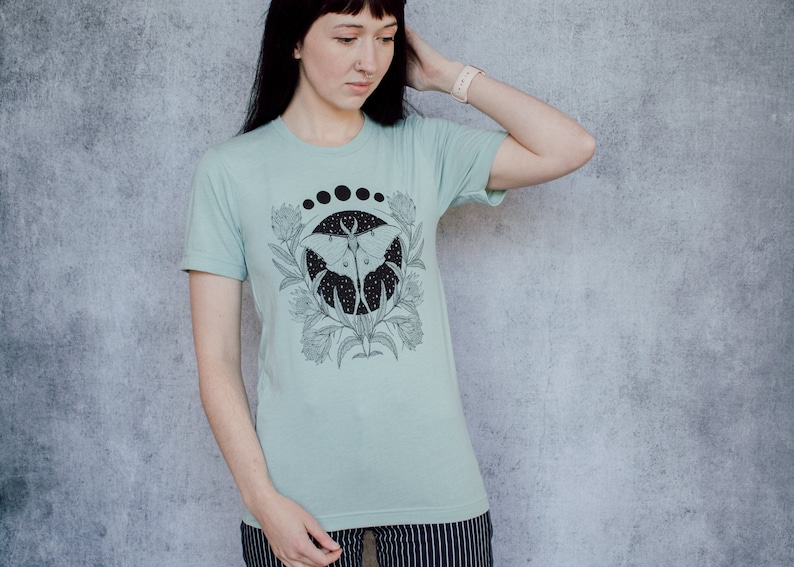 Luna Moth and Protea Flower Seafoam Unisex T-Shirt image 7