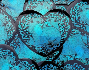 Blue Otters in Love Heart Holographic Sticker