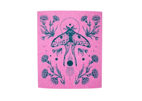 Moth Shrine Pink Swedish Dish Cloth Sponge 