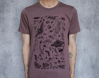 The Creepy Crawlies Arthropods Insects and Bugs Dusky Purple Hand Printed Unisex Tee
