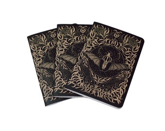 Black Natural Kraft Pocket Blank Notebooks with Goliathus Beetle Snails and Salamanders
