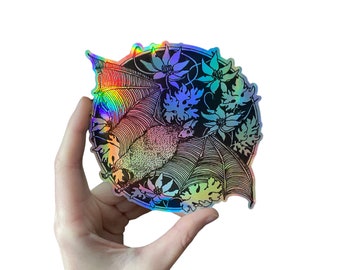 Vampire Bat and Floral Holographic Foil Sticker