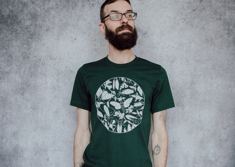 Cicada and Floral Emerge Forest Green Screen Printed T-Shirt image 4