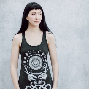 Rabbit Skull Antler Collage Racerback Punk Screen Print Moon Phase Mini Tank Dress image 5