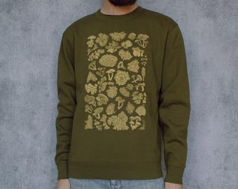 The Decomposers Mushroom Fungi Lichen Crewneck Sweatshirt Hand Screen Printed