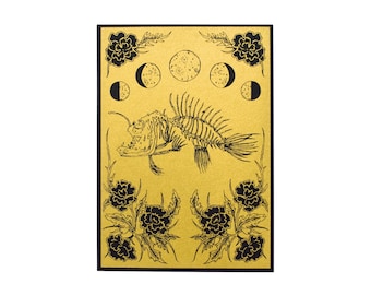 Anglerfish Skeleton Golden Tiny Shrine Screen Print