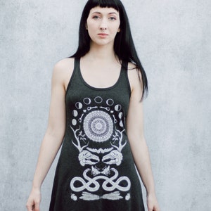 Rabbit Skull Antler Collage Racerback Punk Screen Print Moon Phase Mini Tank Dress image 2