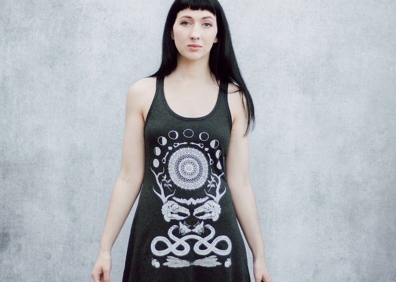 Rabbit Skull Antler Collage Racerback Punk Screen Print Moon Phase Mini Tank Dress image 2