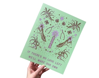 Santuario de la Suerte con Estampado Manual en Serigrafía, Verde Menta y Morado Lavanda
