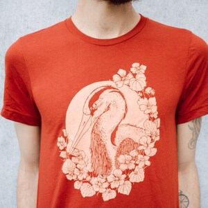 Nasturtium and Heron Brick Red Tri Blend Screen Printed Unisex Tee image 2