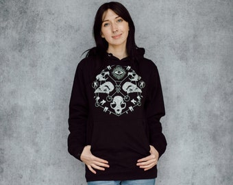 Skull Grid Black Punk Screen Print Pull Over Hoodie