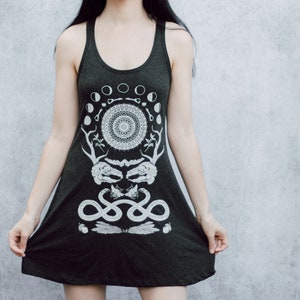 Rabbit Skull Antler Collage Racerback Punk Screen Print Moon Phase Mini Tank Dress image 4