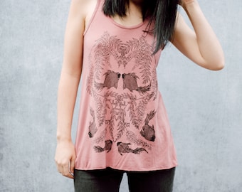 Wisteria and Black Goldfish Mauve Dusky Rose Gathered Racerback Women's Tank