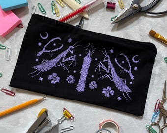 Lucky Mantis Purple and Black Organic Canvas Pencil Pouch