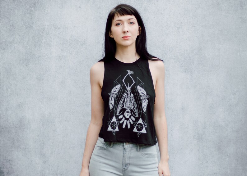 Geometric Hanging Bat Skeleton Black Screen Printed Punk image 4