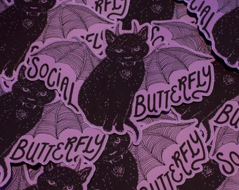 Vampire Cat Social Butterfly Purple Foil Sticker