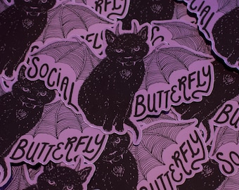 Vampire Cat Social Butterfly Purple Foil Sticker
