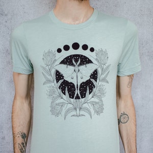 Luna Moth and Protea Flower Seafoam Unisex T-Shirt image 5