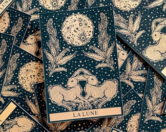 The Moon La Lune Tarot Matte Champagne Gold and Black Foil Sticker