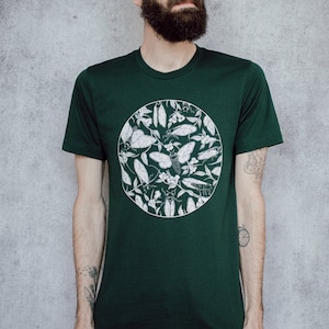 Cicada and Floral Emerge Forest Green Screen Printed T-Shirt image 5