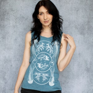 Deep Sea Heather Blue Screen Print Women's Slouch Muscle Tank