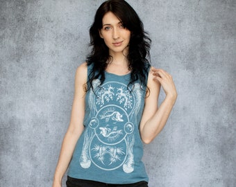 Deep Sea Heather Blue Screen Print Women's Slouch Muscle Tank